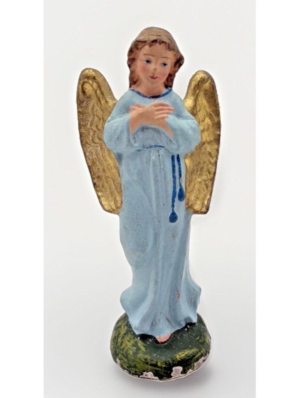 Vintage Paper Mache Blue Gold Angel Standing Nativity Figurine Religious READ